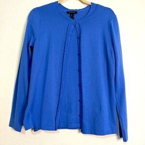 Lands’ End sweater set, blue. Short sleeved shell w/cardigan. Sz S. Preowned.